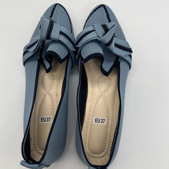 Knot-Trim Pointed Knit Flats - Light Blue - Picture 3 of 5